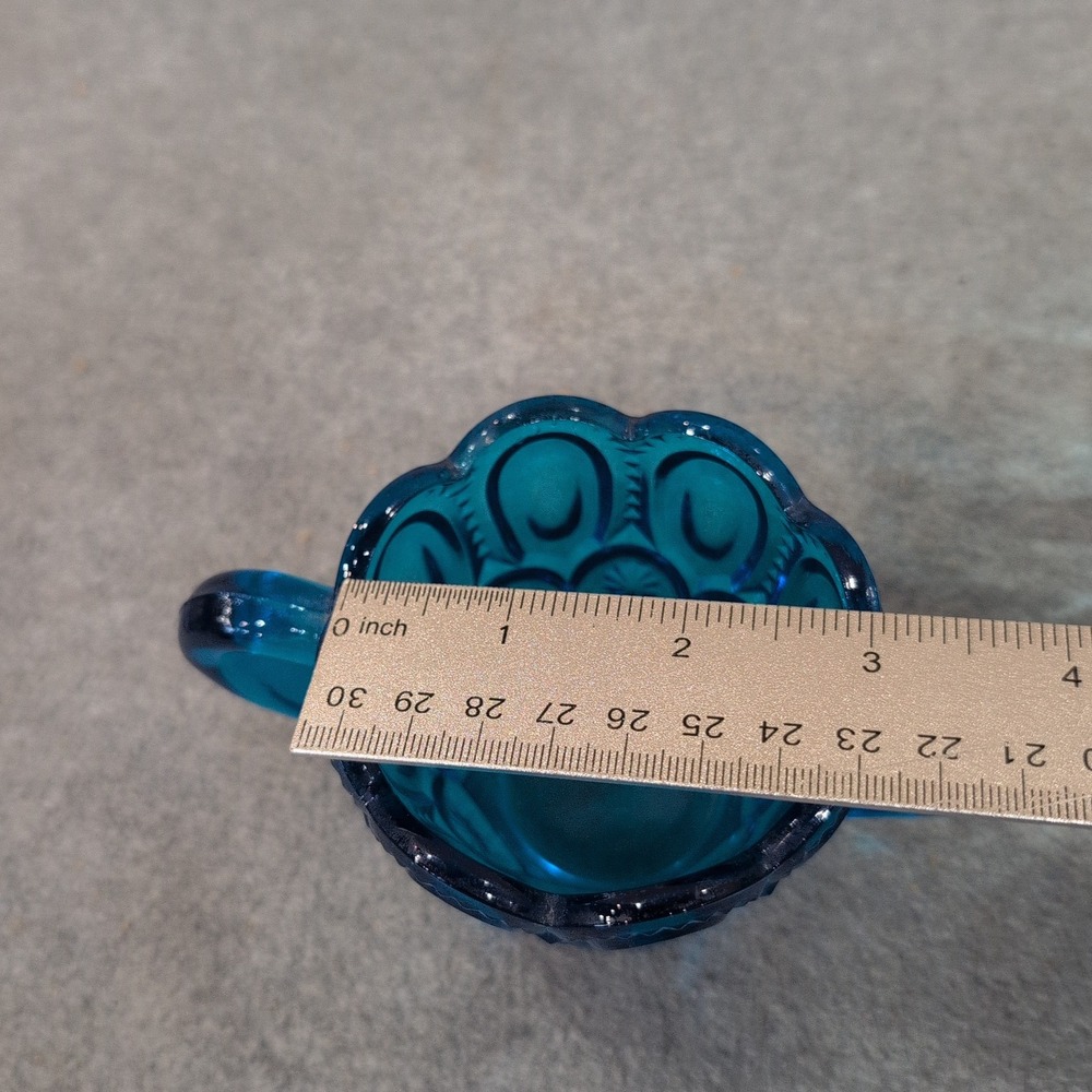 Vintage Blue Glassware Set Moon and Star Sugar Bowl & Scalloped Swirl Bowl Aqua - Picture 9 of 9
